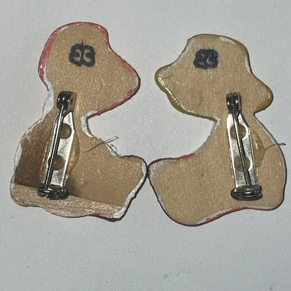 Vintage Wooden Amish Boy Girl Painted Boho Brooches Pins